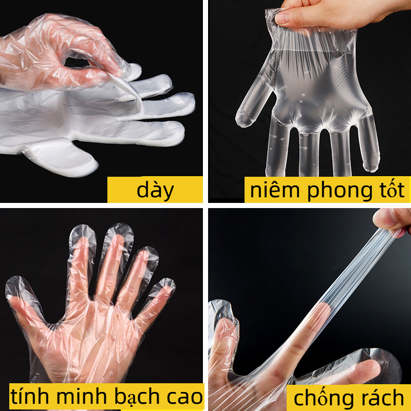 Set 100 Găng Tay Nhựa Dùng Một Lần Chất Lượng Cao, Vật liệu PE tiêu chuẩn thực phẩm găng tay dùng một lần-MICHA