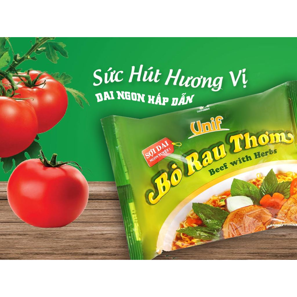 Thùng 30 gói mì Unif bò rau thơm 72g