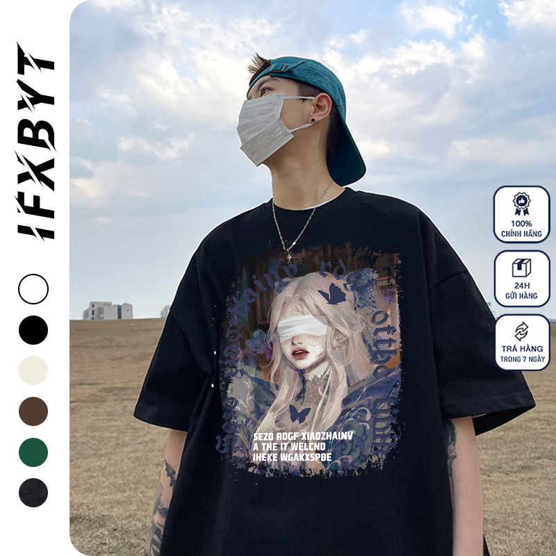 Áo thun unisex IFXBYT Y0340 100% cotton tay lỡ phong cách ulzzang