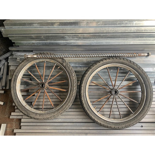 Bộ 2 bánh xe cải tiến, xe bò đường kính 57cm kèm trục phi 28 dài 90cm- 1m-1m1-1m2