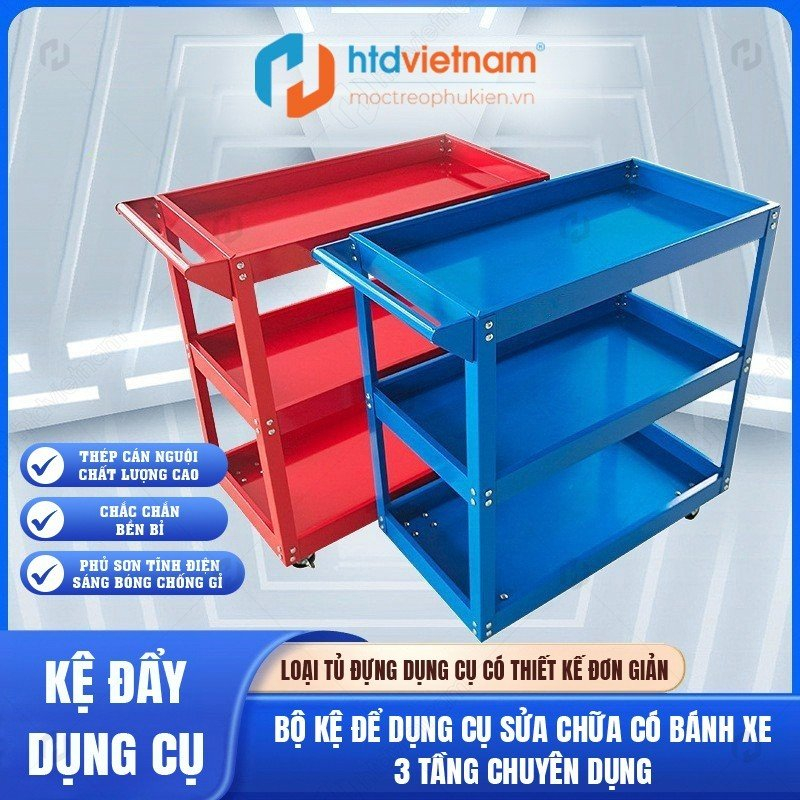 Bộ kệ đẩy dụng cụ sửa chữa 3 tầng chuyên dụng có bánh xe tiện lợi tải trọng lên tới 100kg