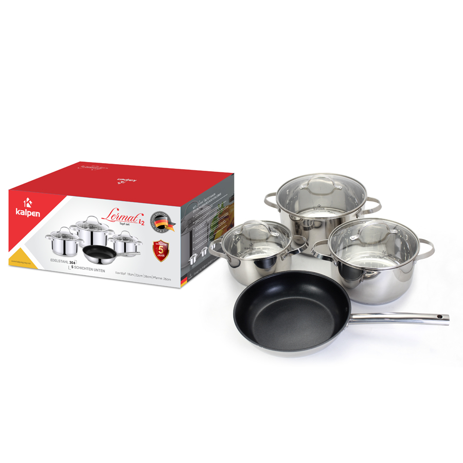Bộ nồi inox 304 cao cấp 5 đáy Kalpen Lermat L2