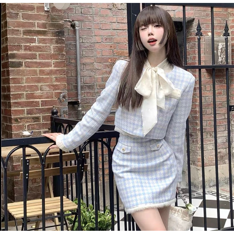 Set Dạ Tweed Kẻ Caro Dáng Dài Và Dáng Ngắn Phong Cách Tiểu Thư Siêu Xinh_ Hàng Order QCCC Kèm Ảnh Thật