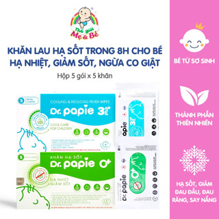 Khăn lau hạ sốt Dr Papie cho bé từ sơ sinh hạ nhiệt, giảm sốt, ngăn ngừa co giật (H/ 5 gói x 5 khăn)
