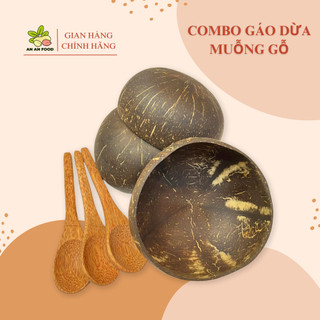 Combo chén / bát gáo dừa + muỗng gỗ, gáo dừa ăn granola size 9-12cm