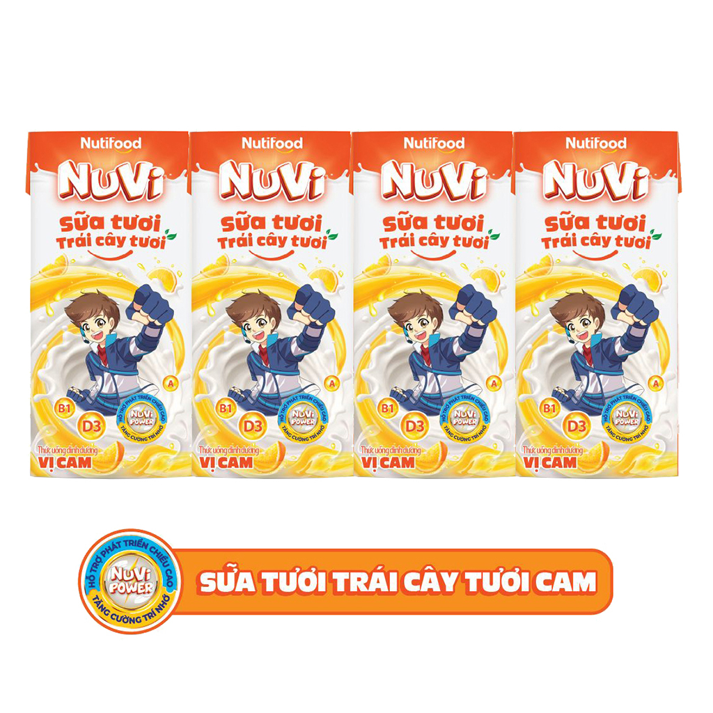 THÙNG 48 Hộp Sữa Lắc Trái Cây Hương Cam Nuvi 180ml Giúp Bé Phát Triển Trí Não, Chiều Cao Cho Bé