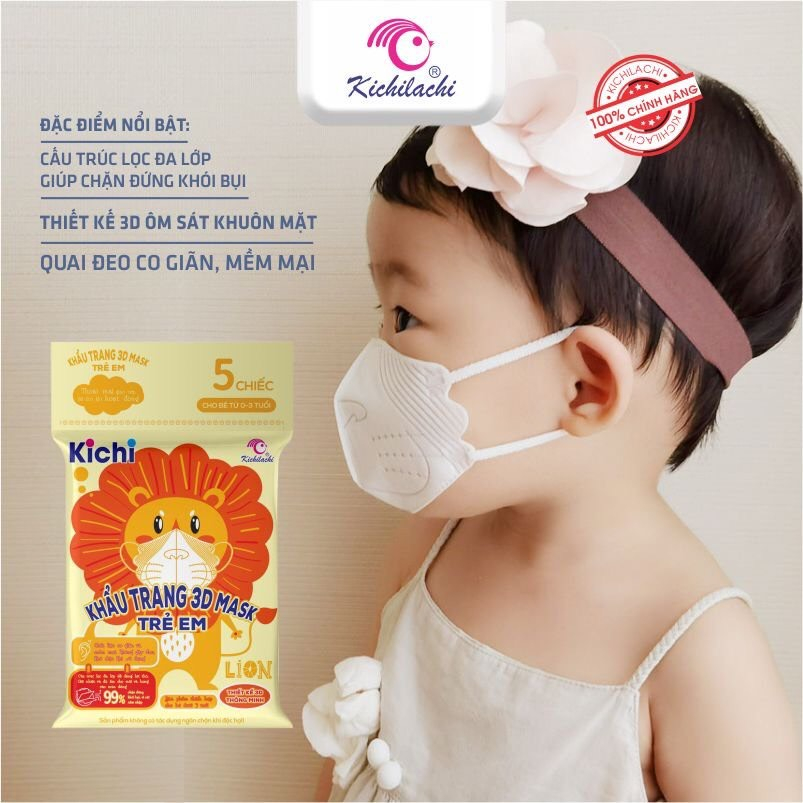 (Set 5 chiếc) Khẩu trang kháng khuẩn KICHILACHI cho bé từ 0 - 3 tuổi