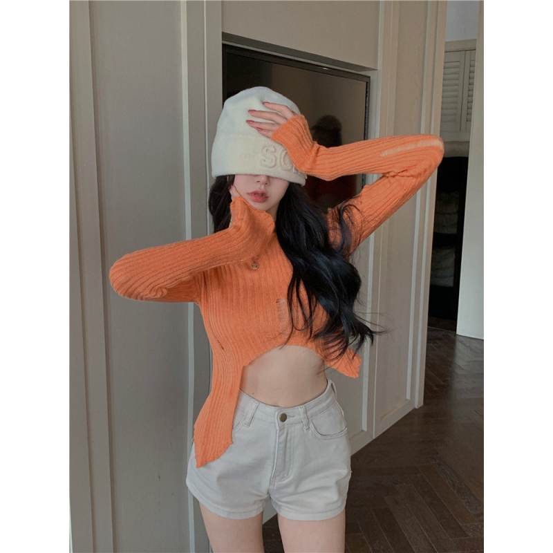 ZWQFP Áo dệt kim tay dài ngắn ôm sát cơ thể gợi cảm cho nữ