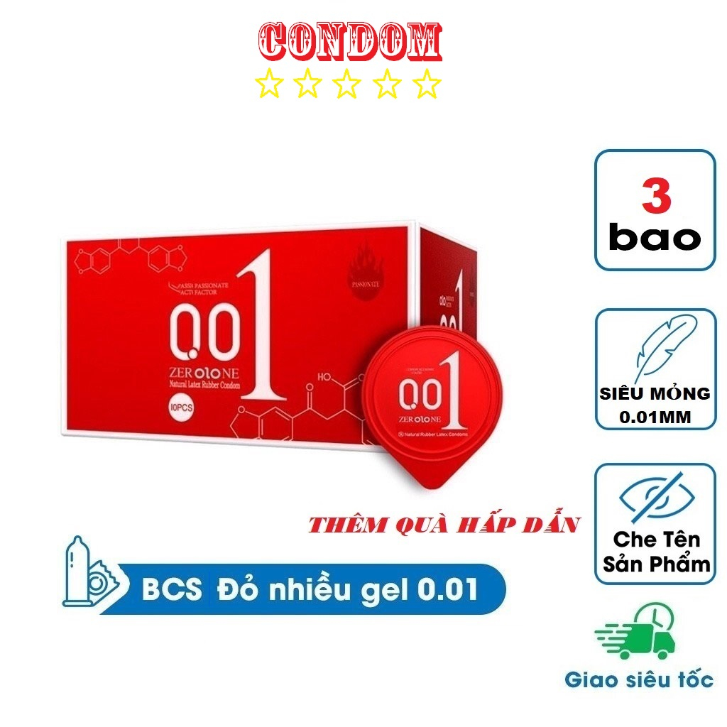 Bao cao su olo 001 Đỏ Passionate Factor, bcs siêu mỏng, siêu truyền nhiệt, nhiều gel bôi trơn chính hãn