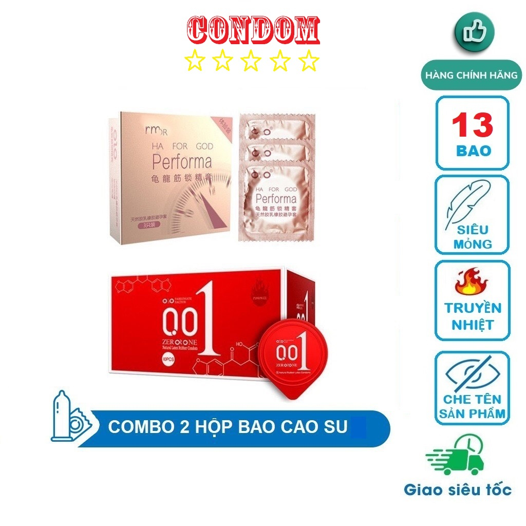 Combo 2 hộp bao cao su olo, olo đỏ truyền nhiệt, siêu mỏng, olo perfoma gai, kéo dài thời gian quan hệ | 13 cái