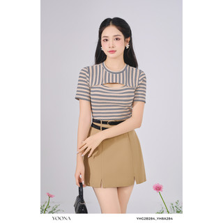 Áo thun kẻ cộc tay chất cotton khoét cổ Yoona - YHG2B284