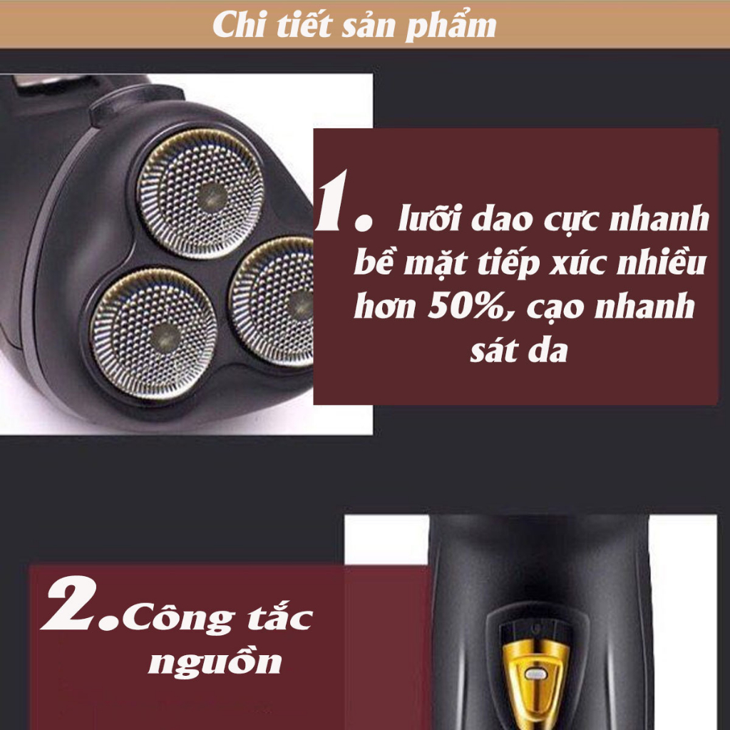 Máy cạo râu cạo khô cạo ướt 3 đầu máy cạo nổi kèm đầu bấm tỉa tóc mai râu dài mẫu sạc điện ES178,bảo hành 5 năm