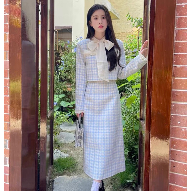 Set Dạ Tweed Kẻ Caro Dáng Dài Và Dáng Ngắn Phong Cách Tiểu Thư Siêu Xinh_ Hàng Order QCCC Kèm Ảnh Thật