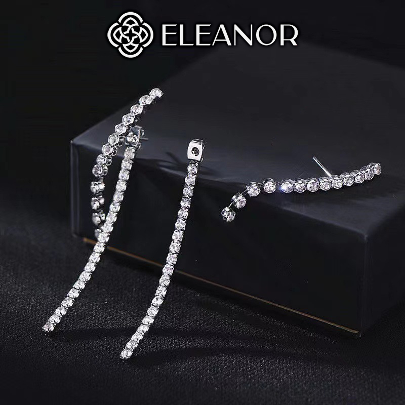 Bông tai nữ chuôi bạc 925 Eleanor Accessories đính đá dáng dài cong phụ kiện trang sức 5965