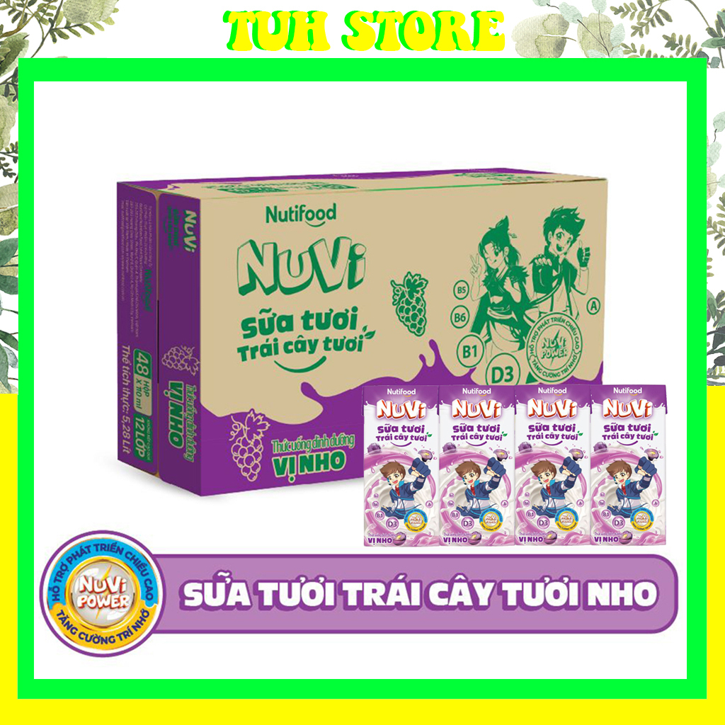 Thùng 48 Hộp Nuvi Sữa Tươi Trái Cây Tươi Vị Nho 180ML-TUH