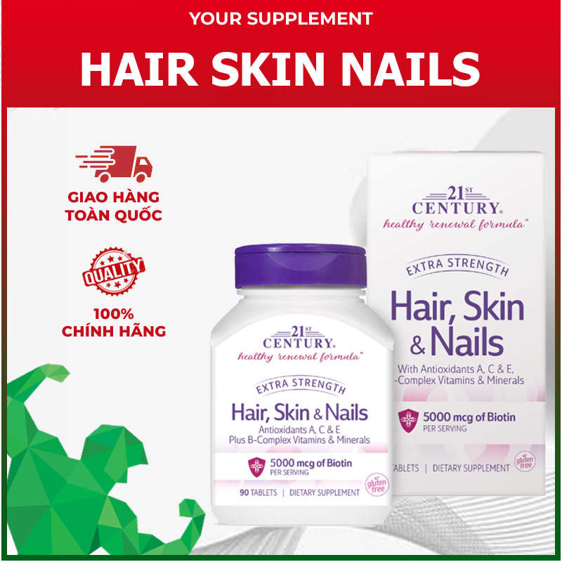 Viên Uống Đẹp Da, Tóc & Móng HAIR, SKIN NAILS 21st Century - 90 viên