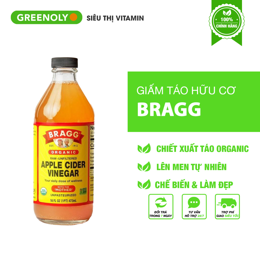 Giấm táo hữu cơ Bragg 473ml & 946ml Hàng Mỹ Apple Cider Vinegar