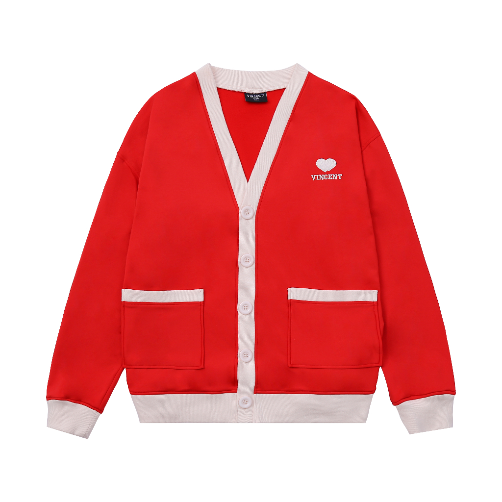 Áo Cardigan Unisex Vincent Nỉ Bông Cotton Màu Đỏ (Định Lượng 280gsm)