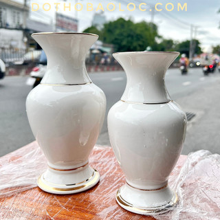 Bình hoa thờ cúng sứ men đá hoa cương Cao 18cm, 20cm – Màu Trắng