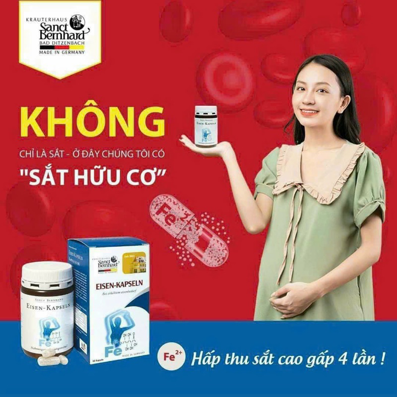 Viên bổ sắt hữu cơ Eisen Kapseln chính hãng nhập khẩu Đức bổ sung sắt cho phụ nữ mang thai cho con bú người thiếu máu