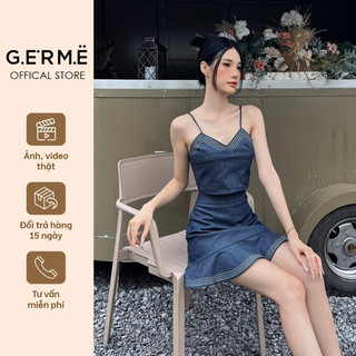 Set đồ nữ áo hai dây nữ GERME bvnd062301 kèm chân váy đuôi cá xòe gấu kẻ hàng thiết kế