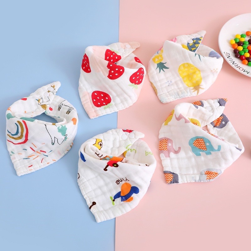 Set 5 Yếm tam giác xô organic 6 lớp cho bé