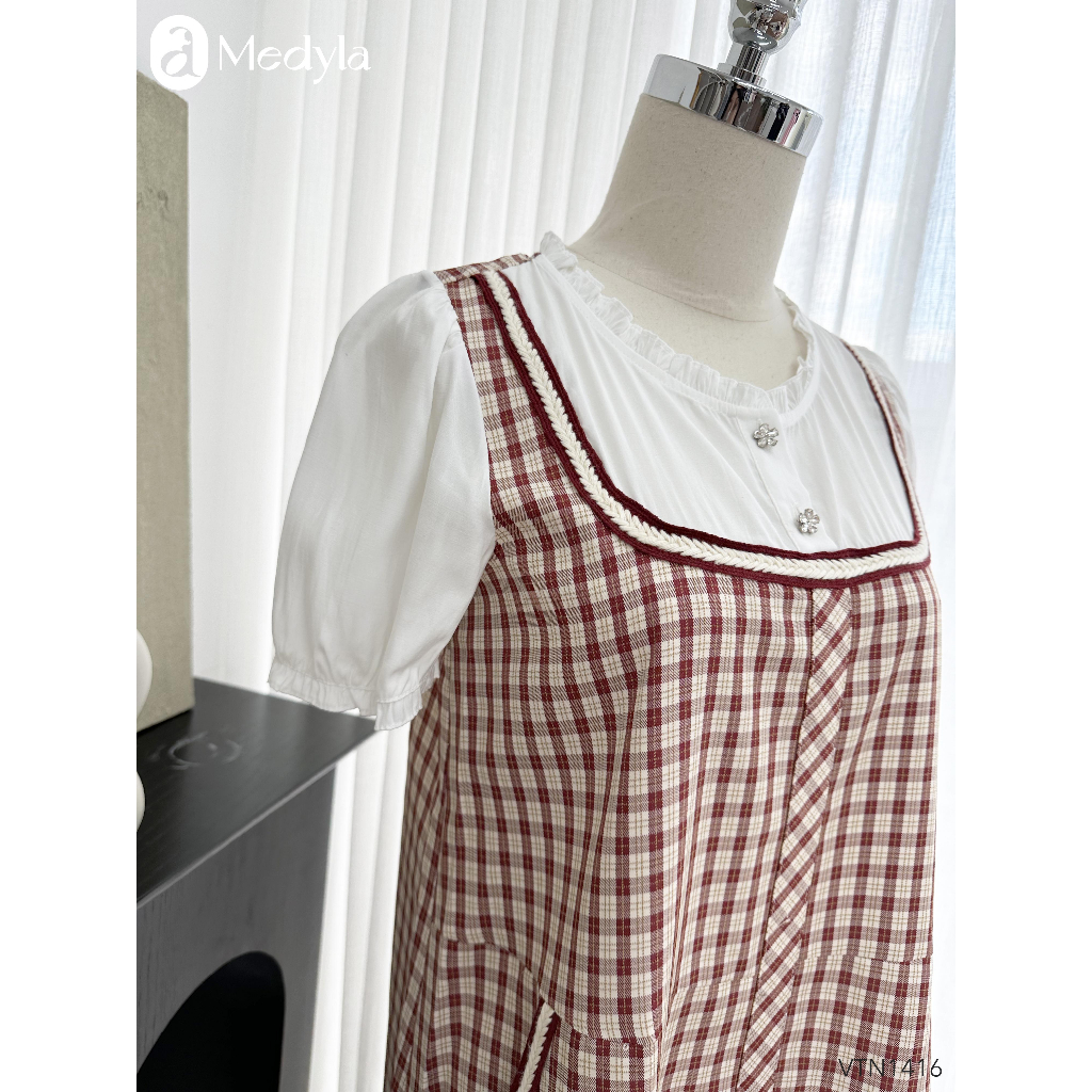 MEDYLA - Váy bầu mùa hè chéo hàn kẻ đỏ đầm bầu dự tiệc thiết kế cho bầu đi chơi du lịch - VTN1416