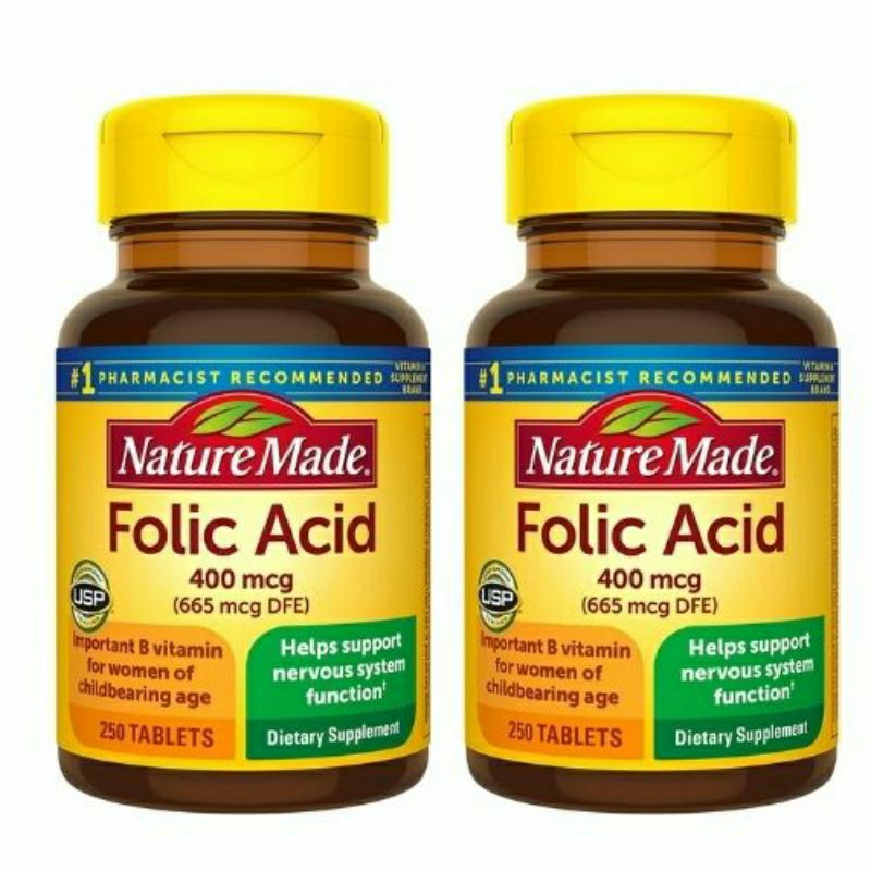 Viên bổ sung sắt, bổ máu Folic Acid 400mg 800mg cho người lớn và bà bầu, cho con bú 250 viên