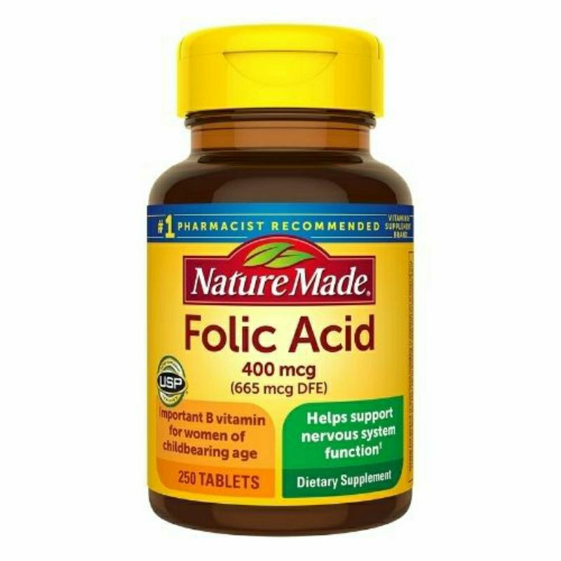 Viên bổ sung sắt, bổ máu Folic Acid 400mg 800mg cho người lớn và bà bầu, cho con bú 250 viên