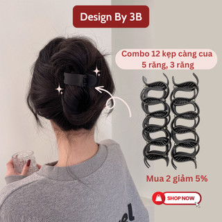  Kẹp tóc càng cua 5 răng 3 răng màu đen nhám không gãy Yuuki MS1050