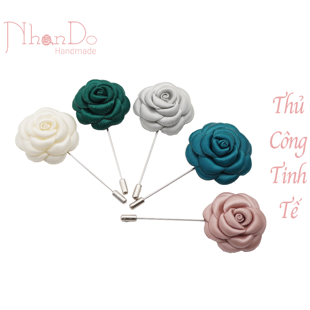 hoa cài áo nam, hoa cài áo size nhỏ mini size - vải lụa - 5 màu - dking khoảng 4cm