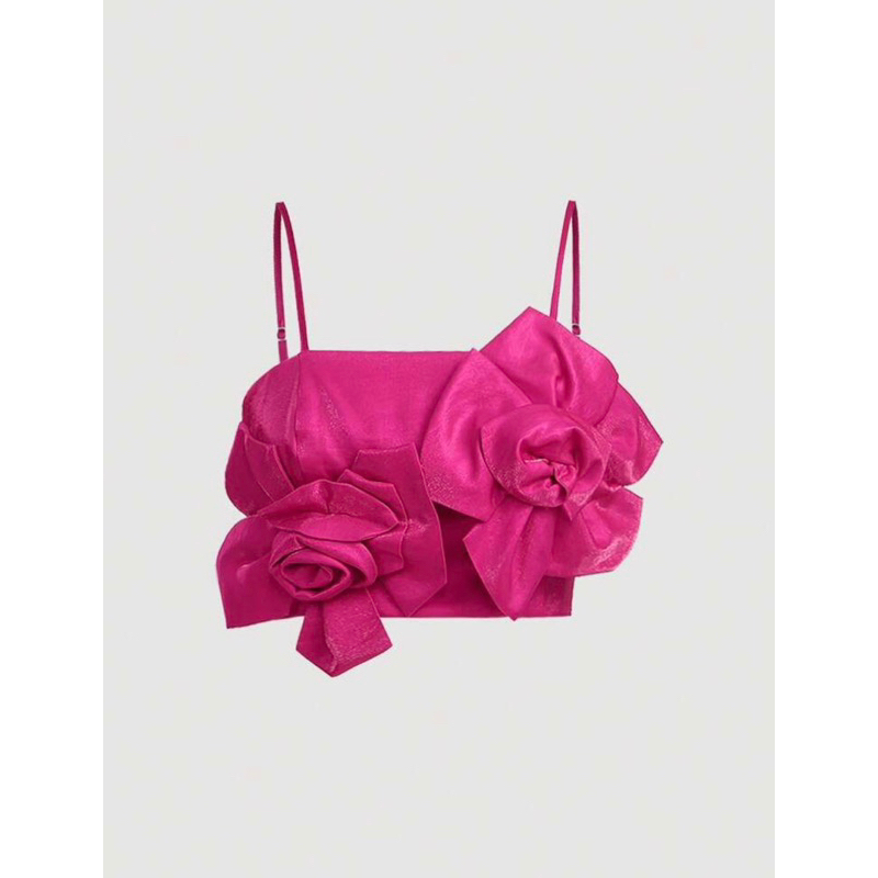 Áo crotop phối hoa hồng ánh nhũ blingbling 🎀