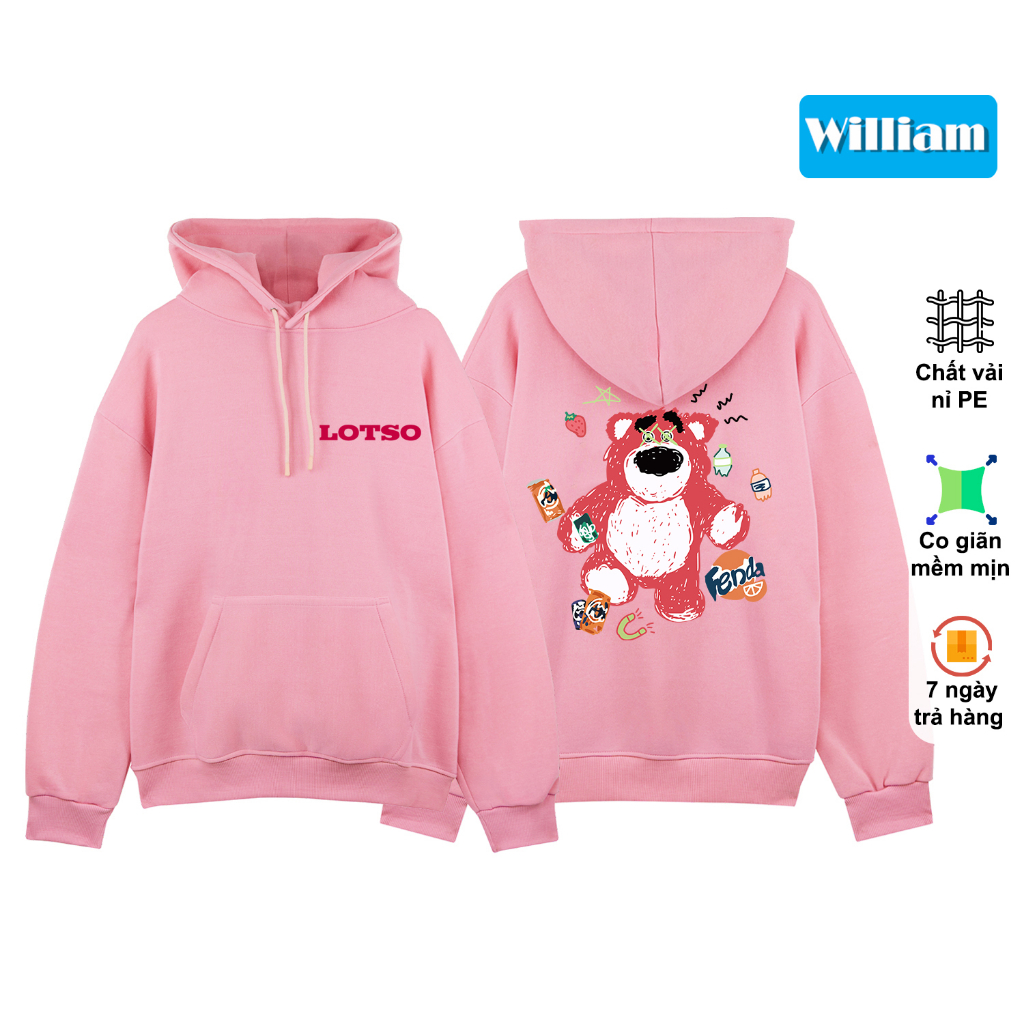 Áo hoodie nam nữ nỉ bông form rộng in hình gấu dễ thương, áo khoác nỉ chui đầu William - DS272