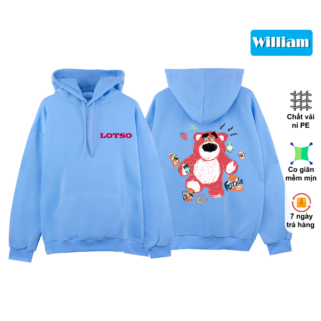 Áo hoodie nam nữ nỉ bông form rộng in hình gấu dễ thương, áo khoác nỉ chui đầu William - DS272