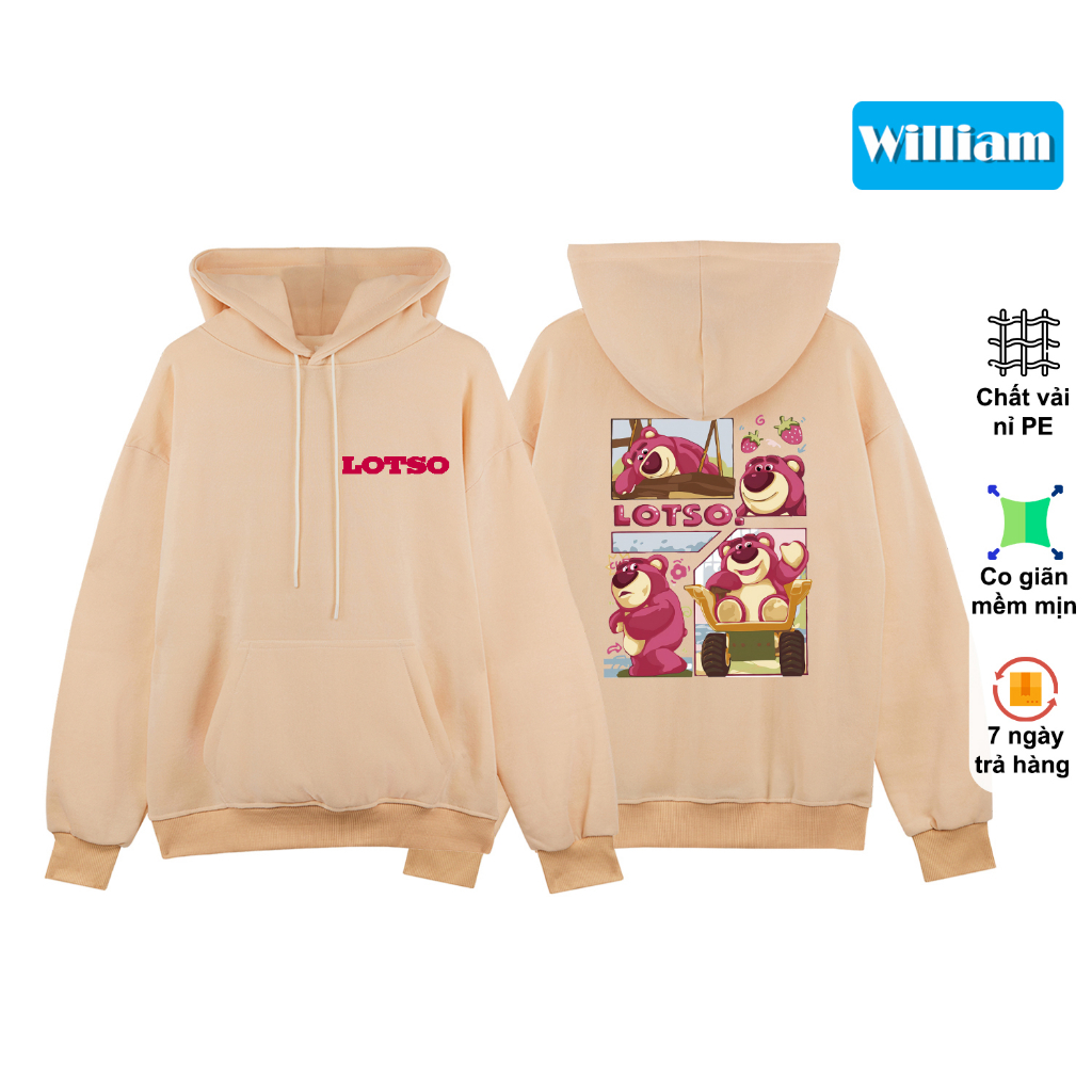 Áo hoodie nam nữ nỉ bông form rộng in hình dễ thương, áo khoác nỉ chui đầu William - DS274