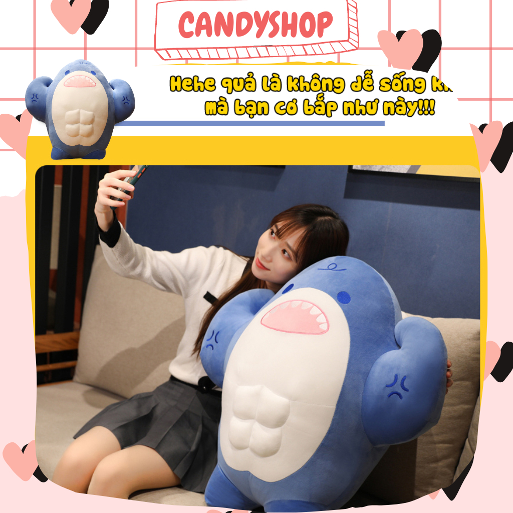 Gấu bông Cá Mập cơ bắp 4 múi siêu to khổng lồ gối ôm lông mịn màng dễ thương hàng chính hãng  Candyshop