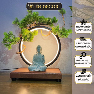 Tượng Phật A Di Đà mini tiểu cảnh ÉN DECOR tượng đá cát kèm kệ đèn led decor trang trí nhà cửa,bể cá, tiểu cảnh bon