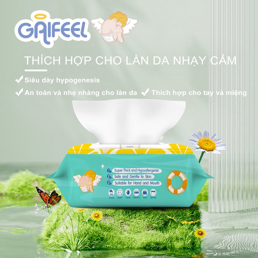 GAIFEEL Khăn ướt  khăn giấy ướt Khăn lau trẻ em 100 chiếc Khăn lau trẻ em không mùi