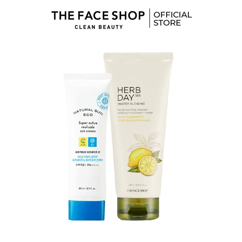 Combo Kem Chống Nắng Bảo Vệ Da Toàn Diện THE FACE SHOP 80ml + Sữa Rửa Mặt Cleanser Lemon & Grapefruit 170ml