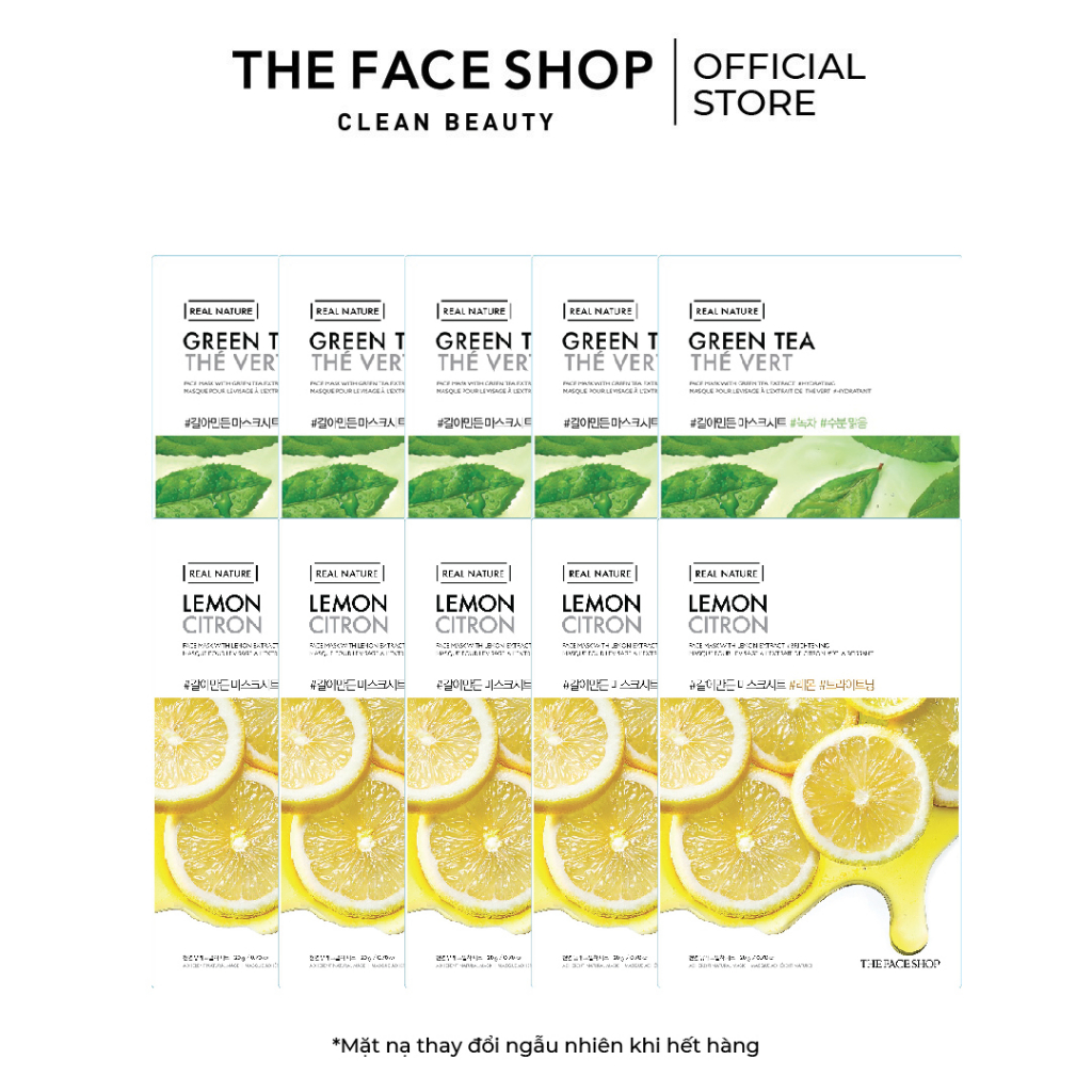 Combo 10 Mặt Nạ Sáng Da THE FACE SHOP Real Nature 20g (Chanh, Trà xanh)