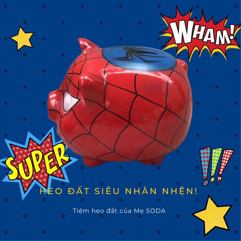 Heo đất tiết kiệm siêu nhân Nhện Spider men size 16x18x22 cm TIỆM MẸ SODA