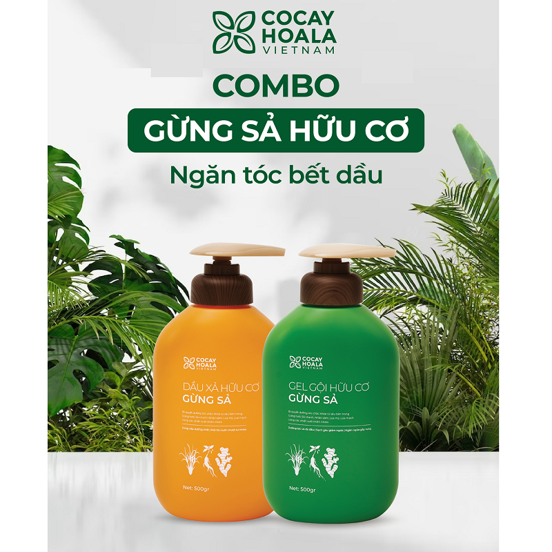 Bộ Gel Gội & Dầu Xả Hữu Cơ Gừng Sả - Ngăn dầu bết tóc và giảm gàu giảm ngứa Cỏ Cây Hoa Lá 500g