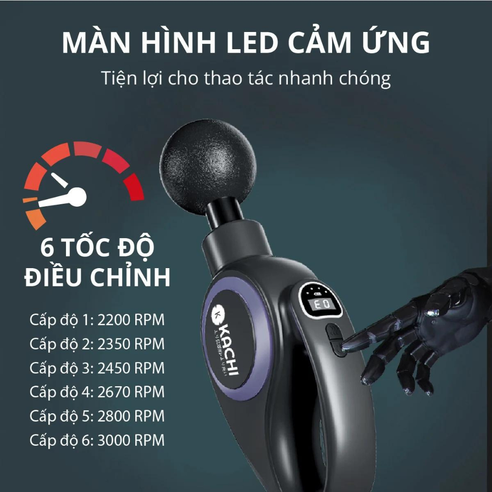 Súng massage Kachi MK353 Pro 6 đầu massage có kèm đai rung