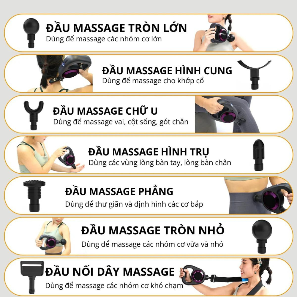 Súng massage Kachi MK353 Pro 6 đầu massage có kèm đai rung