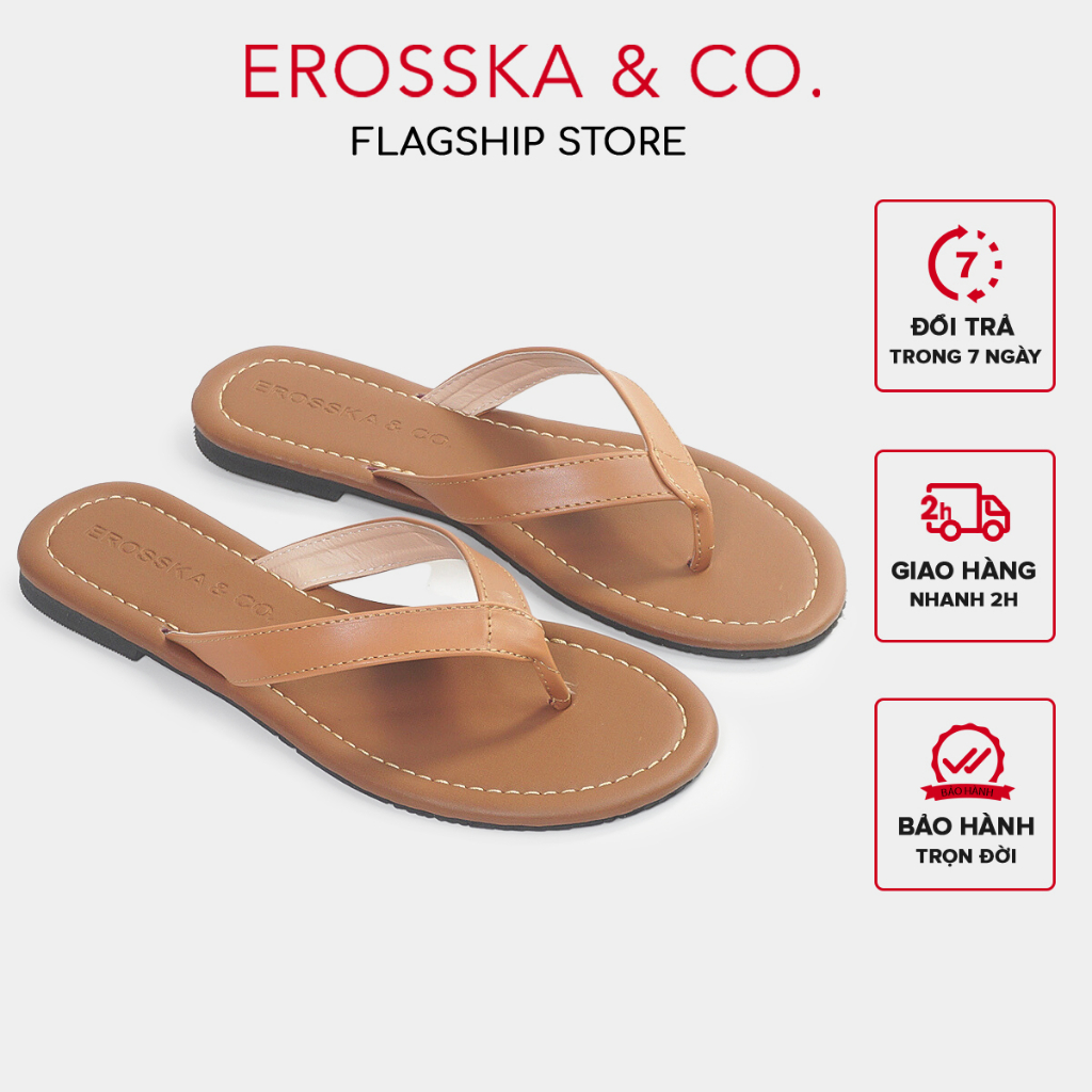 Dép nữ thời trang xỏ ngón đế bằng Erosska 2023 màu bò - DE070
