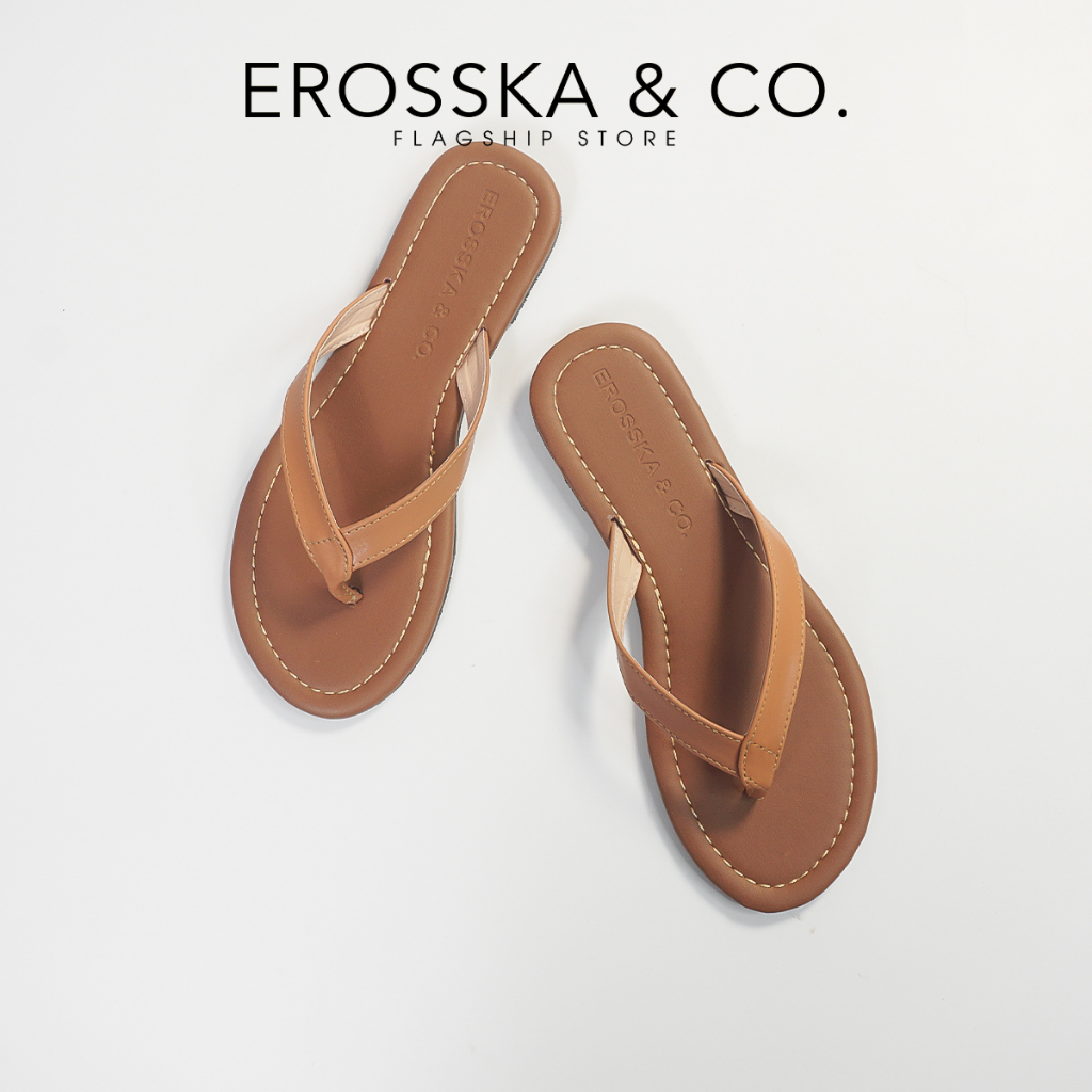 Dép nữ thời trang xỏ ngón đế bằng Erosska 2023 màu bò - DE070