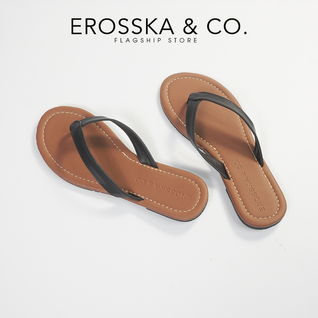 Dép nữ thời trang xỏ ngón đế bằng Erosska 2023 màu bò - DE070