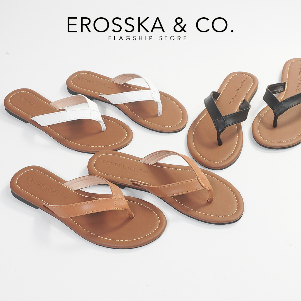 Dép nữ thời trang xỏ ngón đế bằng Erosska 2023 màu bò - DE070