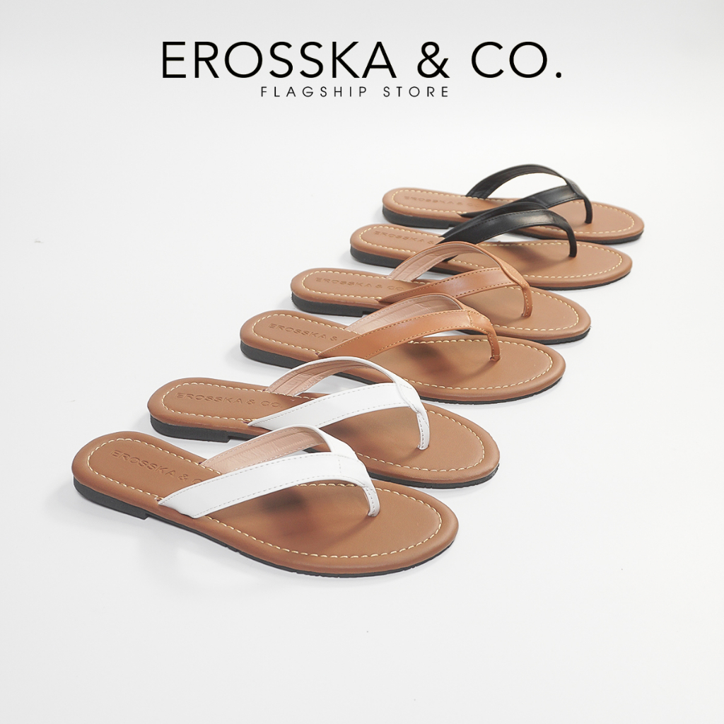 Dép nữ thời trang xỏ ngón đế bằng Erosska 2023 màu bò - DE070