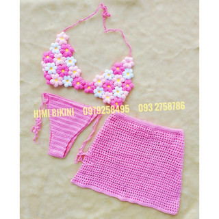 Set len hoa chân váy lưới phối màu siêu đẹp handmade , crochet
